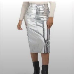 7 For All Mankind NWT silver metallic pencil skirt size M